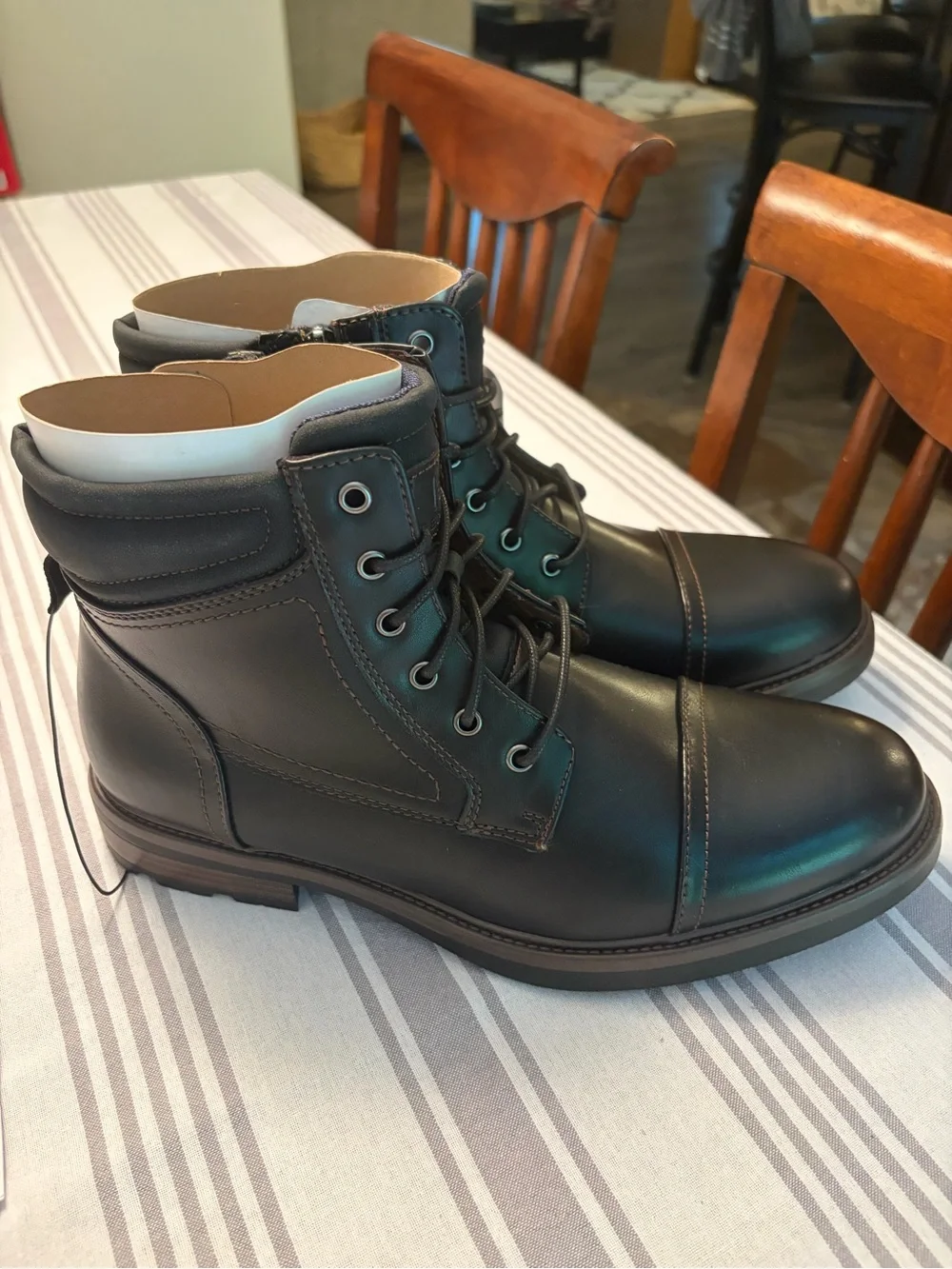 Men's Briwn  Leather Lace-Up Cap-Toe Boots